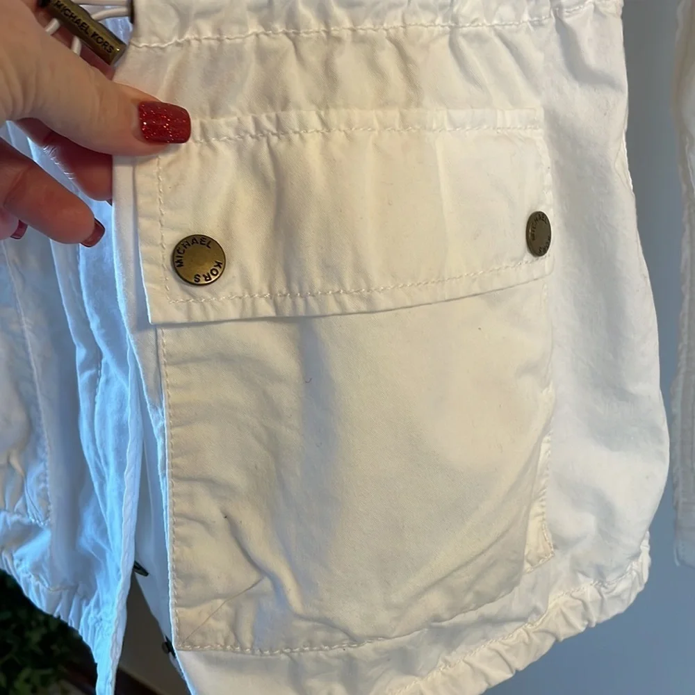 Michael Kors woman’s spring summer white 100% cotton jacket lightweight hood XS